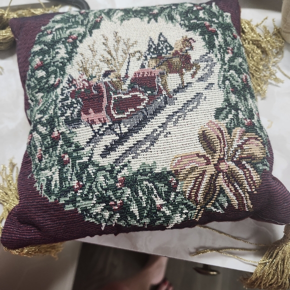 Holiday Time Burgundy and Green Sleigh Pillow - Picture 1 of 3